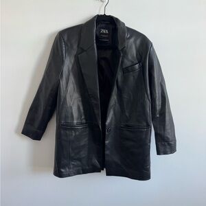 Zara Size S Black Leather Blazer